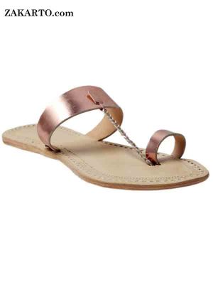 Awesome Looking Metallic Copper Kolhapuri Chappal For Ladies