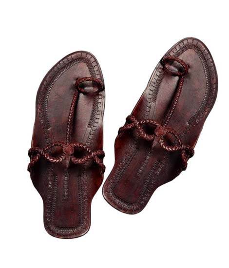 Dark Brown Two Cross Braided Ladies Chappal