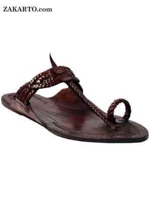 Four Braided Dark Brown Awesome Looking Kolhapuri Chappal For Ladies