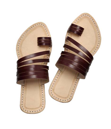 Designers Dark Brown Six Laces Kolhapuri Chappal For Ladies