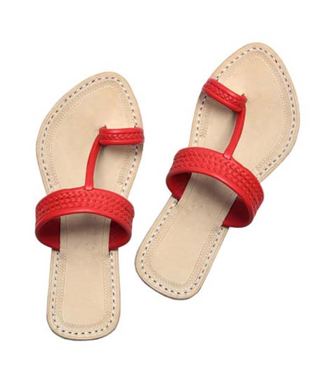 Red Color Three Braided Awesome Looking Kolhapuri Chappal
