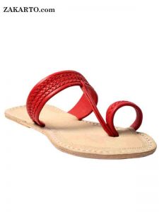 Red Color Three Braided Awesome Looking Kolhapuri Chappal