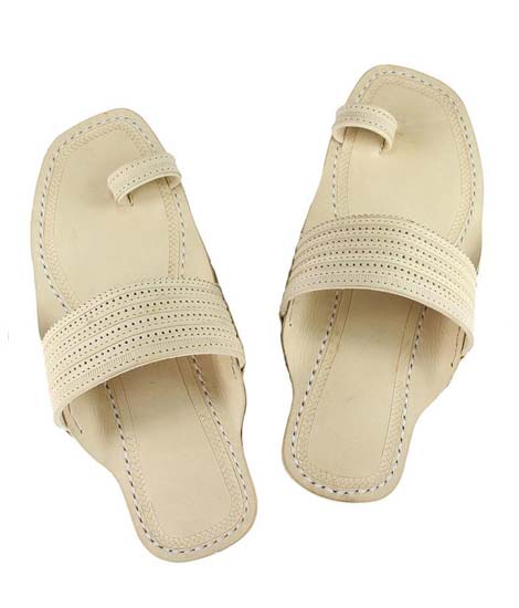 Natural, Punching Upper Belt, Toe Ring Style Leather Chappal For Men