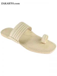 Natural, Punching Upper Belt, Toe Ring Style Leather Chappal For Men