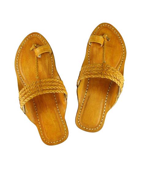 Four Braided Light Yellow Awesome Looking Kolhapuri Chappal For Men