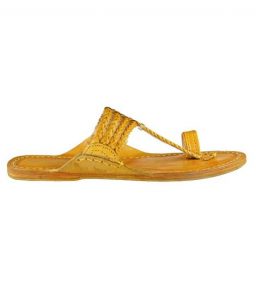 Four Braided Light Yellow Awesome Looking Kolhapuri Chappal For Men