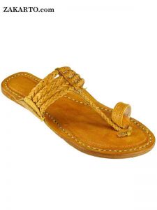 Four Braided Light Yellow Awesome Looking Kolhapuri Chappal For Men