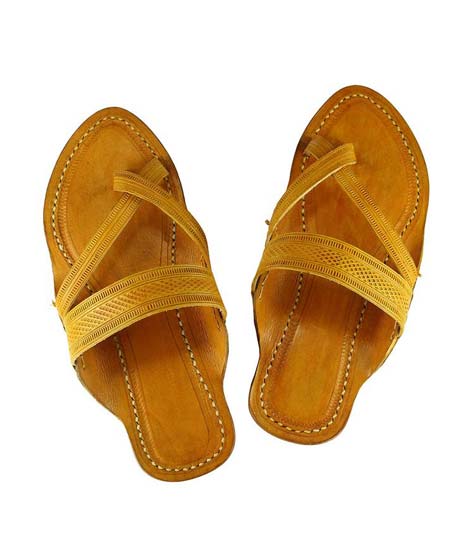 Attractive Cross Belt, Light Yellow Kolhapuri Leather Sandal For Men