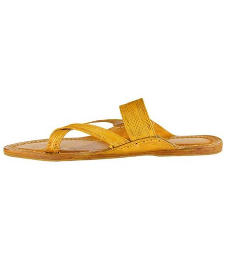 Attractive Cross Belt, Light Yellow Kolhapuri Leather Sandal For Men