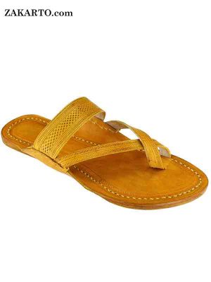 Attractive Cross Belt, Light Yellow Kolhapuri Leather Sandal For Men