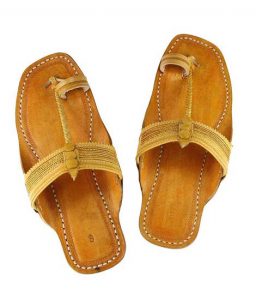 Fine Braided Straight Belt, Light Yellow Kolhapuri Chappal