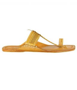 Fine Braided Straight Belt, Light Yellow Kolhapuri Chappal