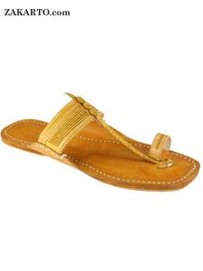 Fine Braided Straight Belt, Light Yellow Kolhapuri Chappal