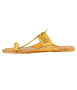 Fine Braided Straight Belt, Light Yellow Kolhapuri Chappal