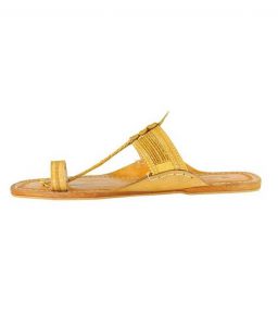 Fine Braided Straight Belt, Light Yellow Kolhapuri Chappal