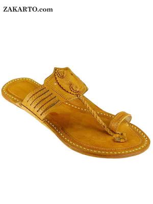Light Yellow Awesome Looking Kolhapuri Leather Sandal For Men