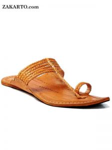 Light Yellow Maharaja Style Six Braided Kolhapuri Chappal For Men