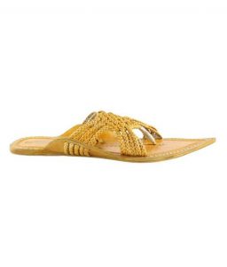 Light Yellow Maharaja Style Five Braided Cross Design Kolhapuri Chappal For Men