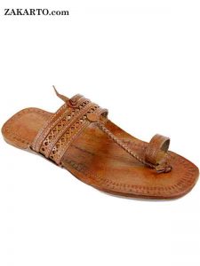 Tan Color Punching Design Authentic Kolhapuri Men Chappal