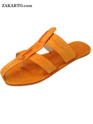 Royal Look Light Yellow Handcrafted Kolhapuri Chappal For Men