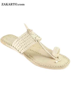 Typical Six Braided, Natural Color Kolhapuri Men Chappal