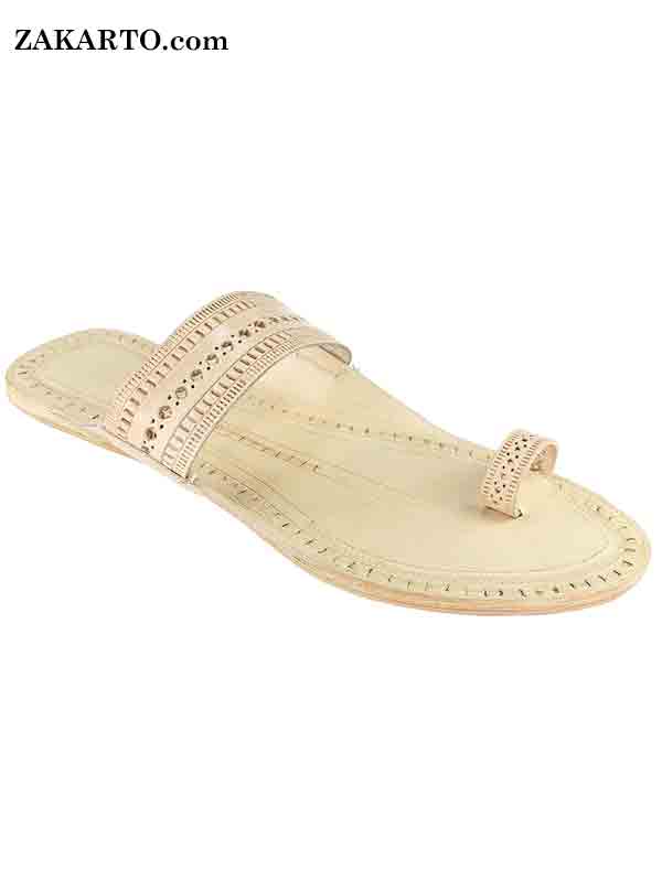 Natural Punching Design Men Kolhapuri Leather Chappal - Zakarto