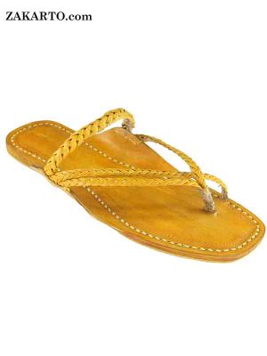 Light Yellow Attractive Braided Kolhapuri Chappal For Men