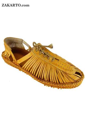 Attractive Light Yellow Kolhapuri Bantu Shoe For Men
