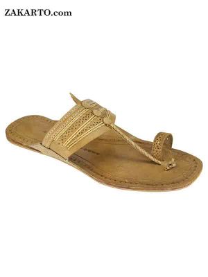 Tan Color Handcrafted Typical Kolhapuri Chappal For Men