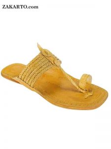 Typical Six Braided, Light Yellow Color Kolhapuri Men Chappal