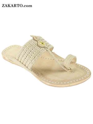 Typical Six Braided Natural Color Kolhapuri Chappal For Men