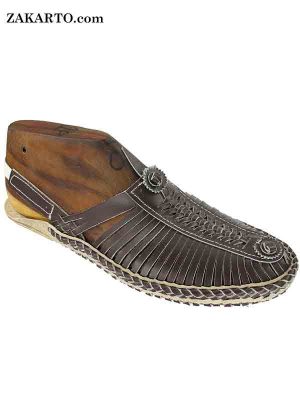 Brown Color Half Leather Shoe For Men With Back Belt