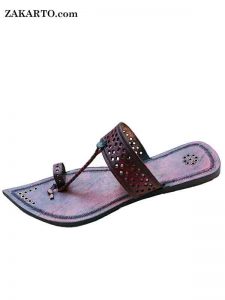 Extraordinary Extra Pointed Red Brown Diamond Punching Kolhapuri Chappal For Men