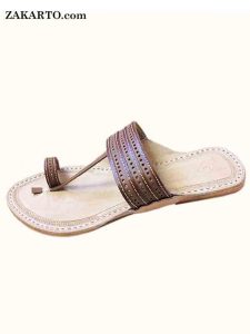 Good-Looking Punching And Lace Design Brown Kolhapuri For Men