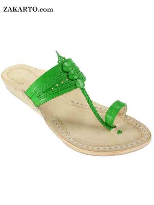 Awesome Green Platform Heel Kolhapuri Chappal