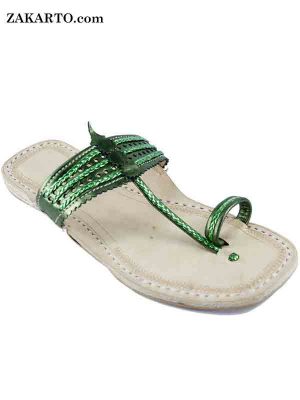 Attractive Metalic Green Kolhapuri For Women