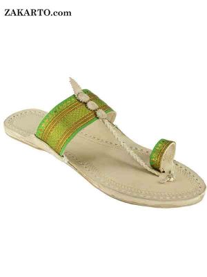 Awesome Looking Green Kolhapuri Chappal For Women