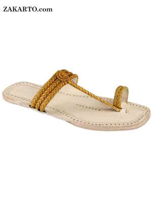 Light Yellow Three Braided Ladies Sandal