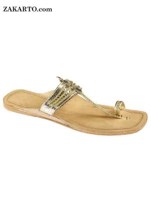 Golden Handcraftd Leather Sandal For Women