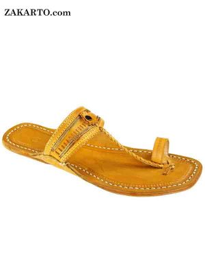 Light Yellow Authentic Kolhapuri Chappal For Ladies