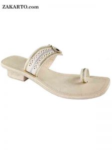 Golden And Silver Braids Punching Design Kolhapuri Ladies Chappal