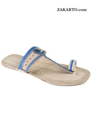 Blue Lace Punching Design Kolhapuri Chappal For Women