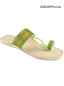 Attractive Green Jari Upper Authentic Kolhapuri Chappal For Women