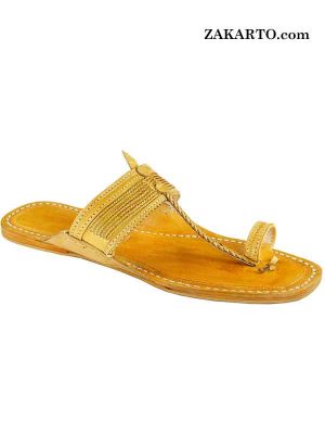 Yellow Color Authentic Kolhapuri Chappal For Women