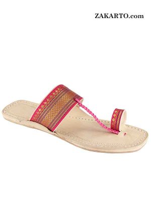 Attractive Pink Jari Upper Authentic Kolhapuri Chappal For Women