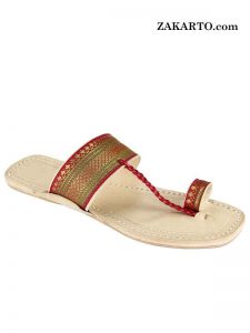 Attractive Maroon Jari Upper Authentic Kolhapuri Chappal For Women