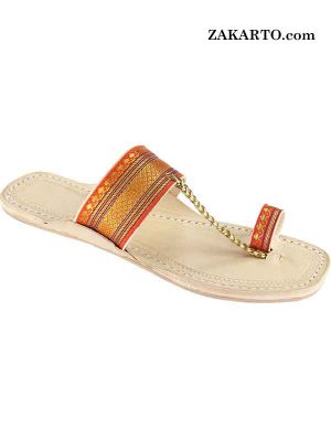 Attractive Red Jari Upper Authentic Kolhapuri Chappal For Women