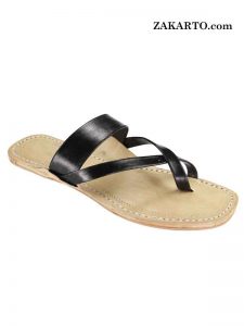 Black Cross Belt Handmade Leather Sandal For Women