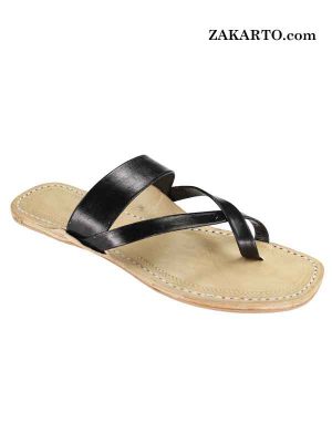 Black Cross Belt Handmade Leather Sandal For Women