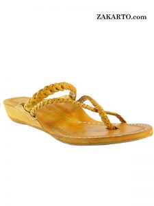 Light Yellow Braided Platform Heel Ladies Chappal